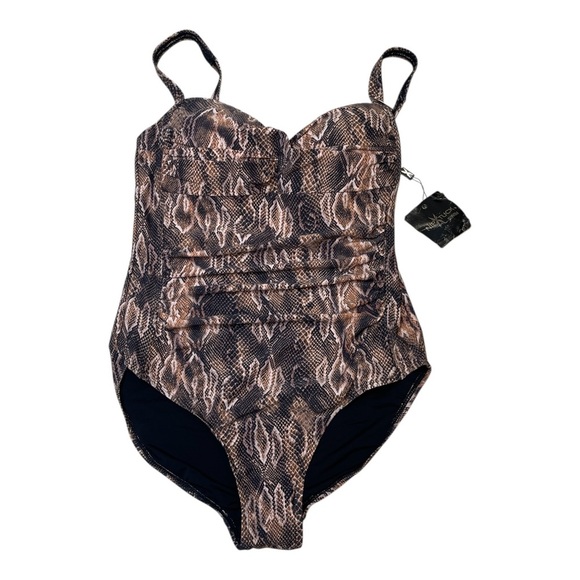 Nip Tuck Swim Joanne Rattle Me Twist Front One Piece Brown Swimsuit Size US 10 - Picture 1 of 16